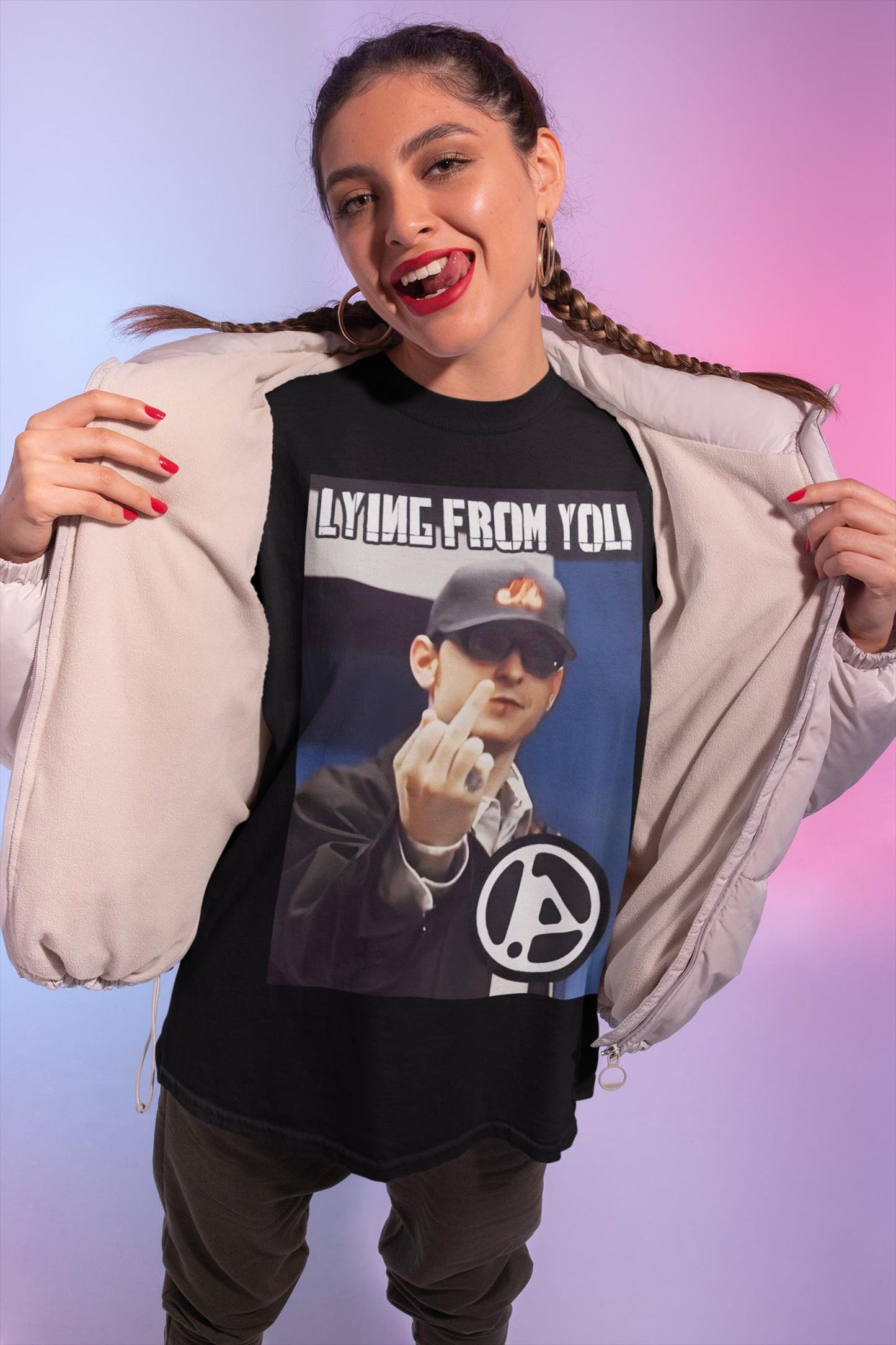 "Lying From You" Chester Bennington Showing Middle Finger Graphic T-Shirt and Sweatshirt